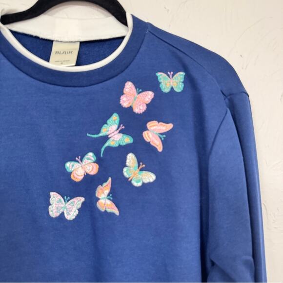 Blair Blue Butterfly Embroidered Sweatshirt Womens M Grandma Core Casual Cozy - Picture 2 of 6